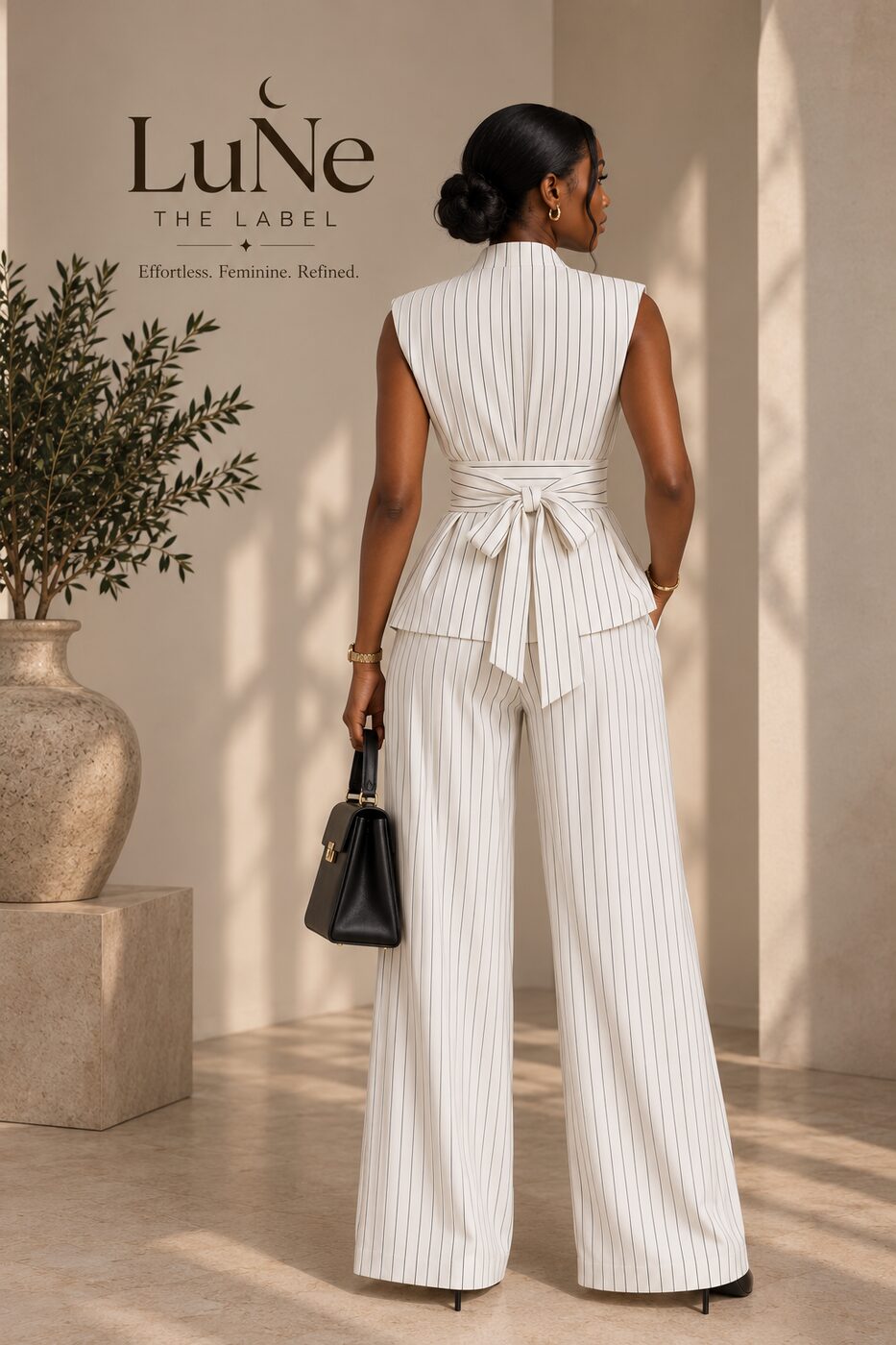 White Chite Set — back view with tie waist bow