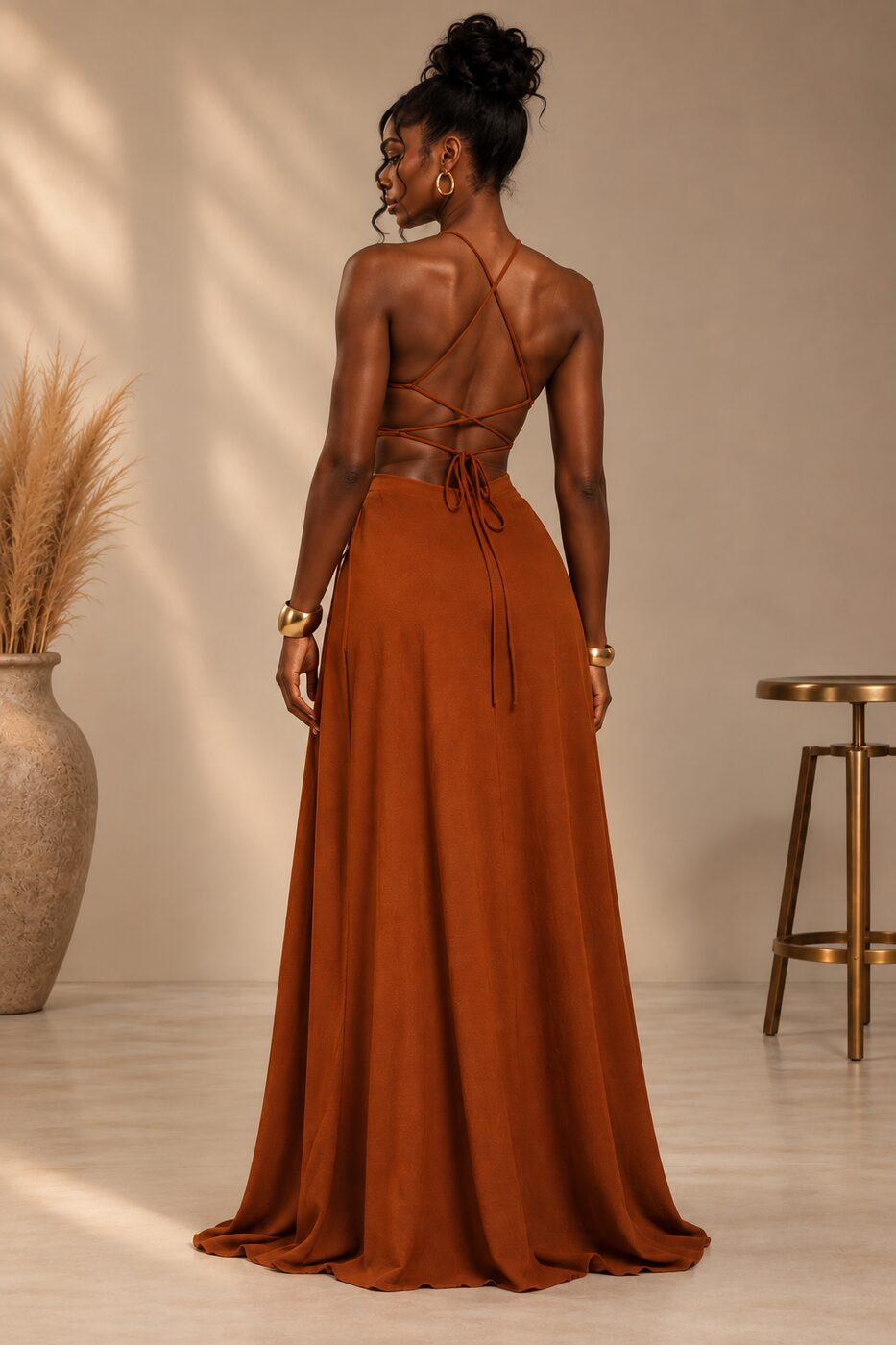 THE Solara Dress — crisscross tie back detail, back view
