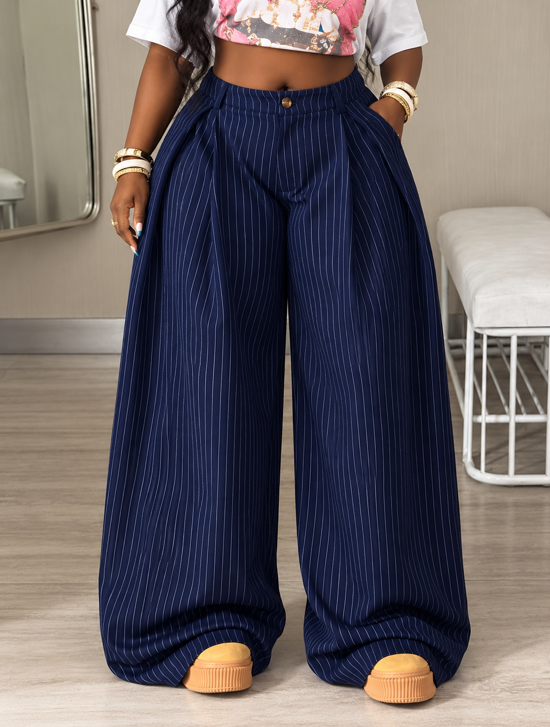 THE Pinstripe Wide Pants