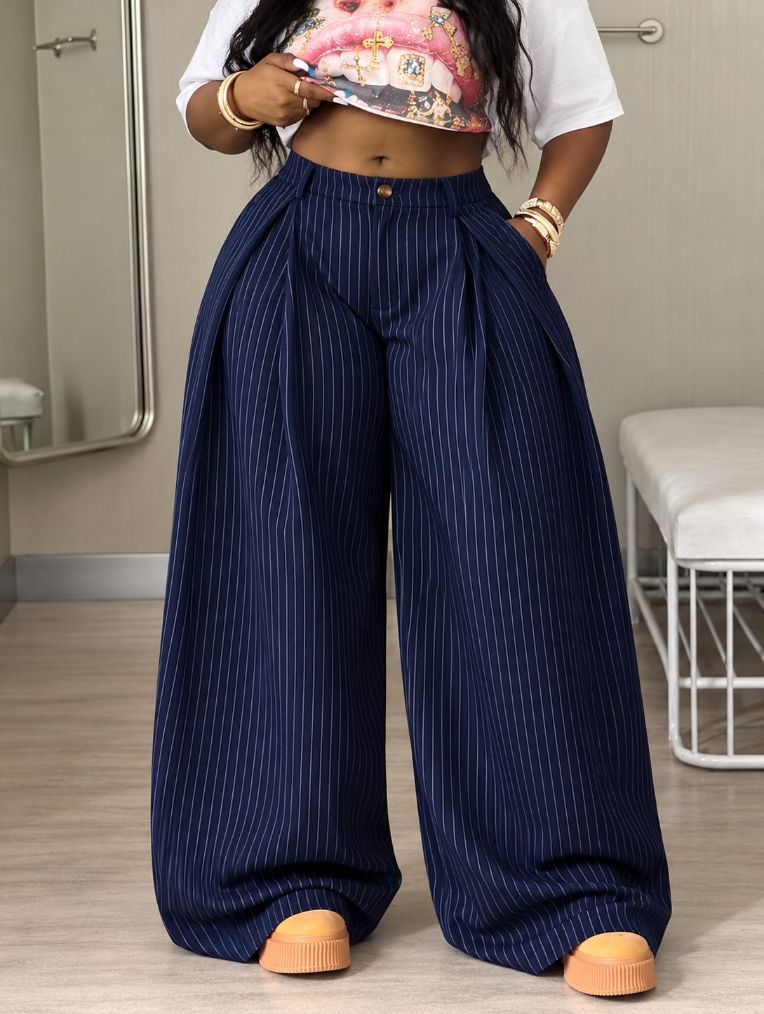 THE Pinstripe Wide Pants